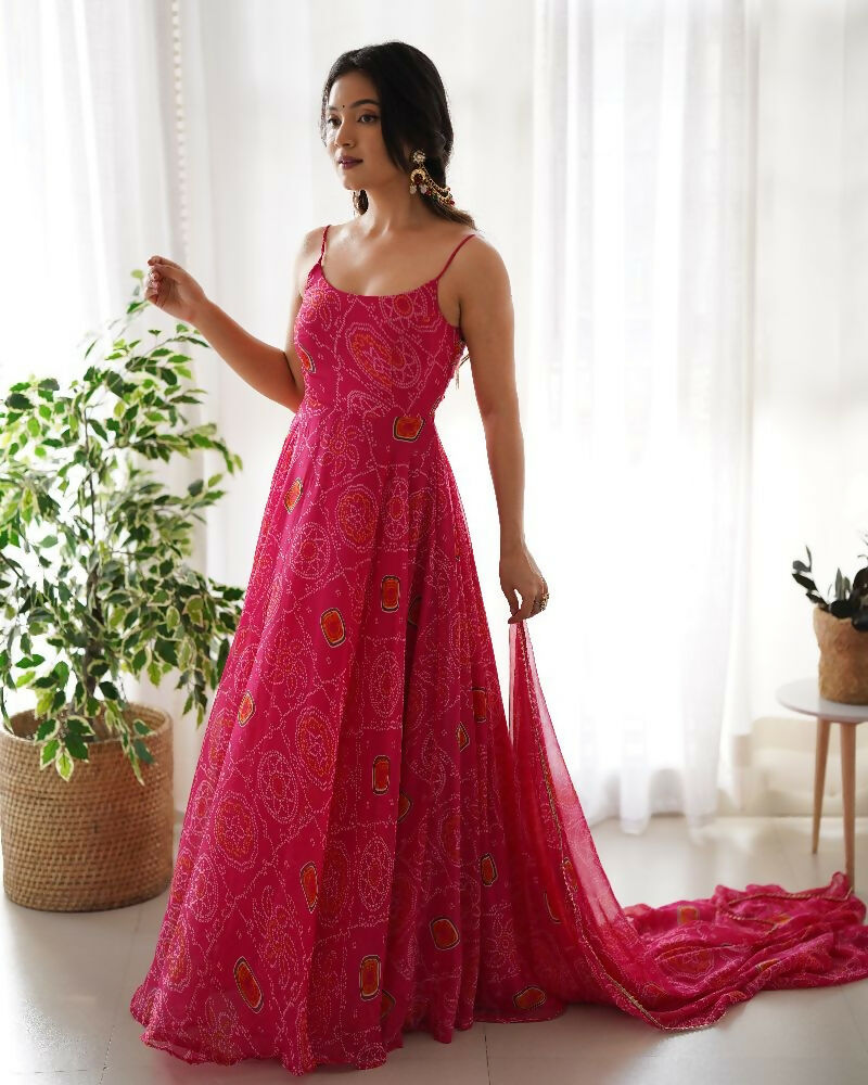 Joban Fashion Pink Kurta Set Chiffon Sequin Embroidery Work
