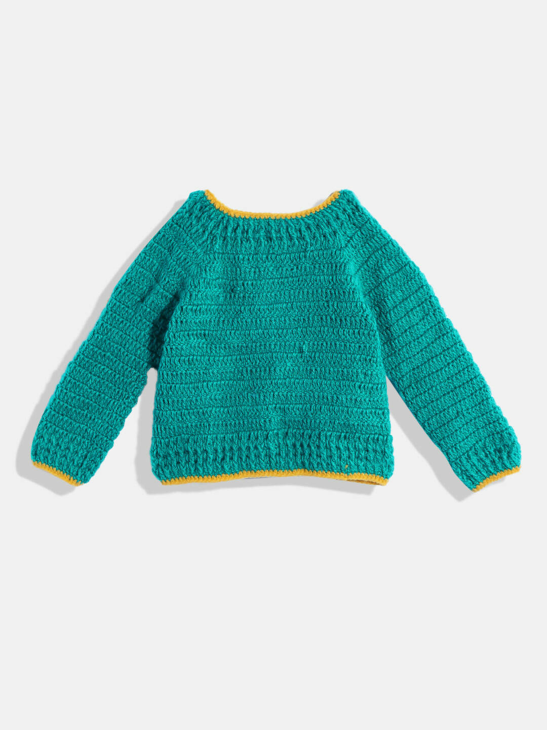 Chutput Kids Woollen Hand Knitted Full Sleeves Toffee Detail Sweater For Baby Girls With Cap - Green