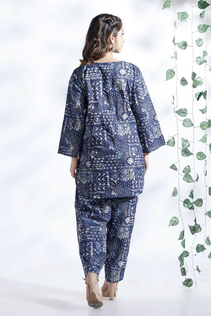 Breathables Abstract Cotton Co-Ord Set – Blue