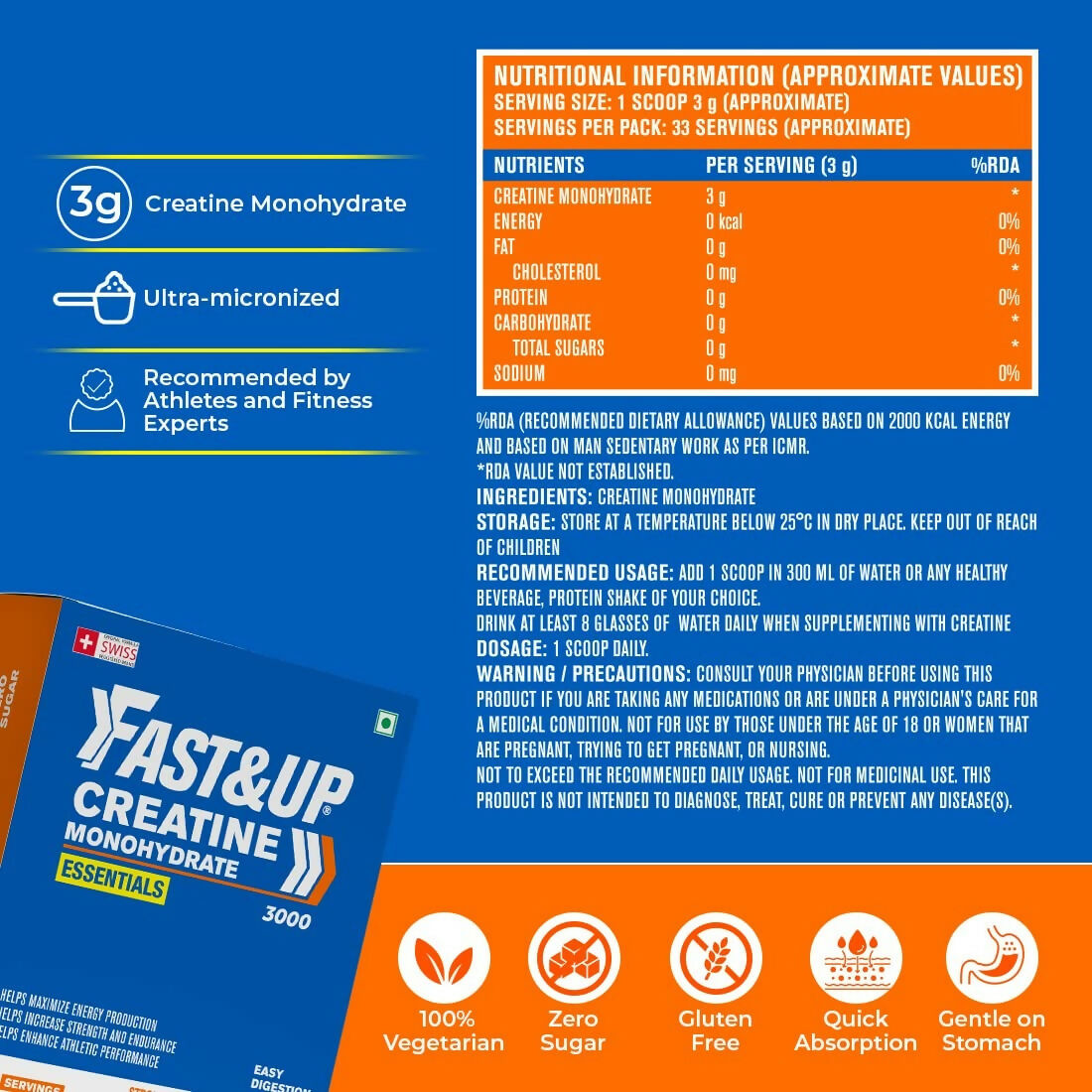 Fast&Up Creatine Monohydrate Helps Sustain Longer Workout