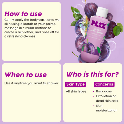 PLIX The Plant Fix Jamun Active Acne Regime - Cleanser, Acne Mark Serum, Moisturizer & Body Wash For Women & Men