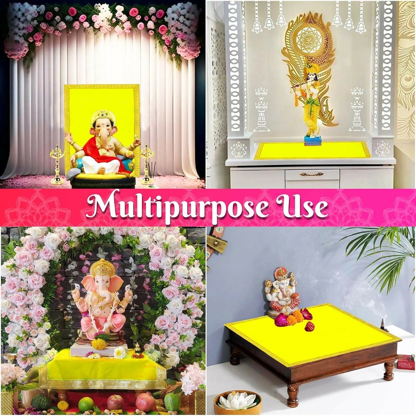 Bhakti Lehar Large Yellow Velvet Pooja Aasan Cloth – 20 x 40 Inch