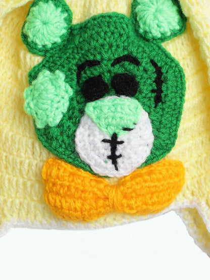 Chutput Kids Woollen Hand Knitted Bear Detail Cap - Yellow