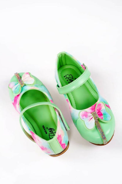 Tiny Bugs Girls Bow Embellished Party Wear Ballerinas - Multi