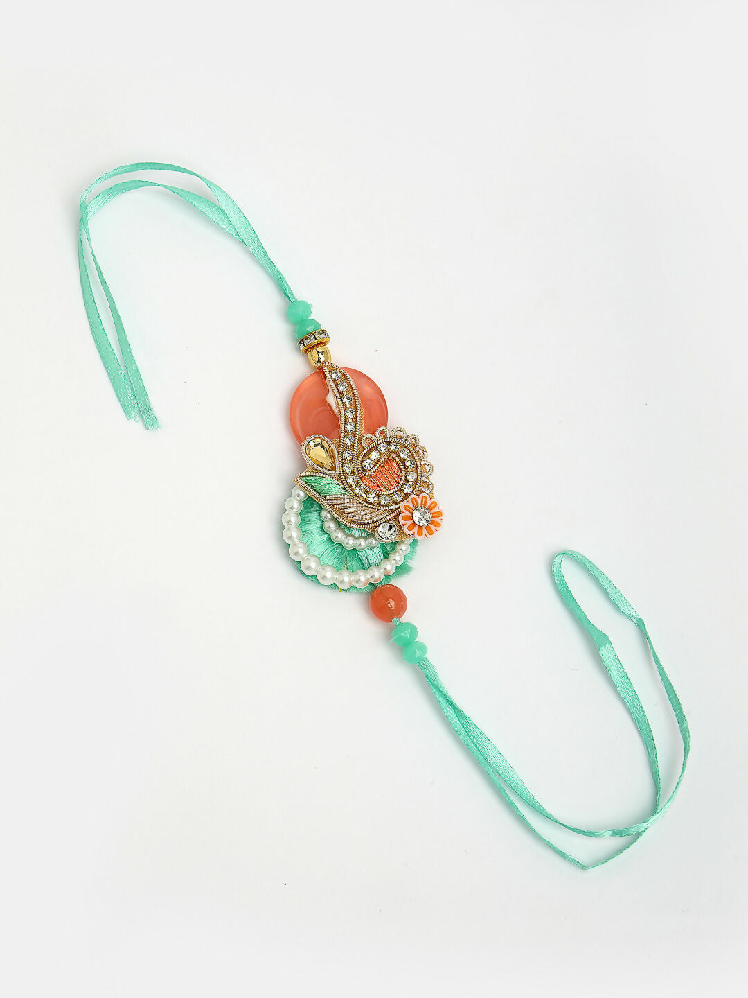 NVR Women & Men Set of 2 Multicolor Stone-Studded & Beaded Bhaiya Bhabhi Rakhi With Roli Chawal & Chocolate