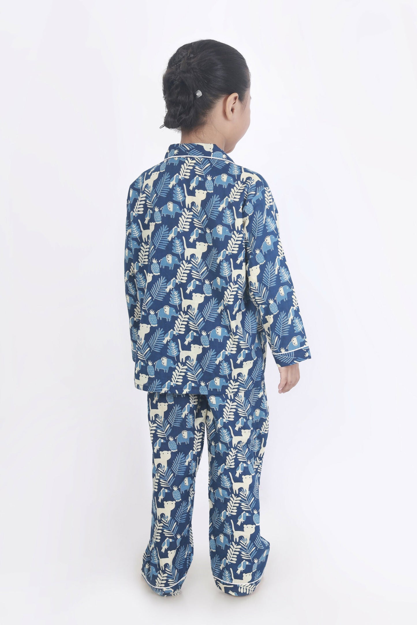 Breathables Kids Cotton Night Suit – Blue Jungle Print Shirt & Pyjama Co-Ord Set For Boys & Girls