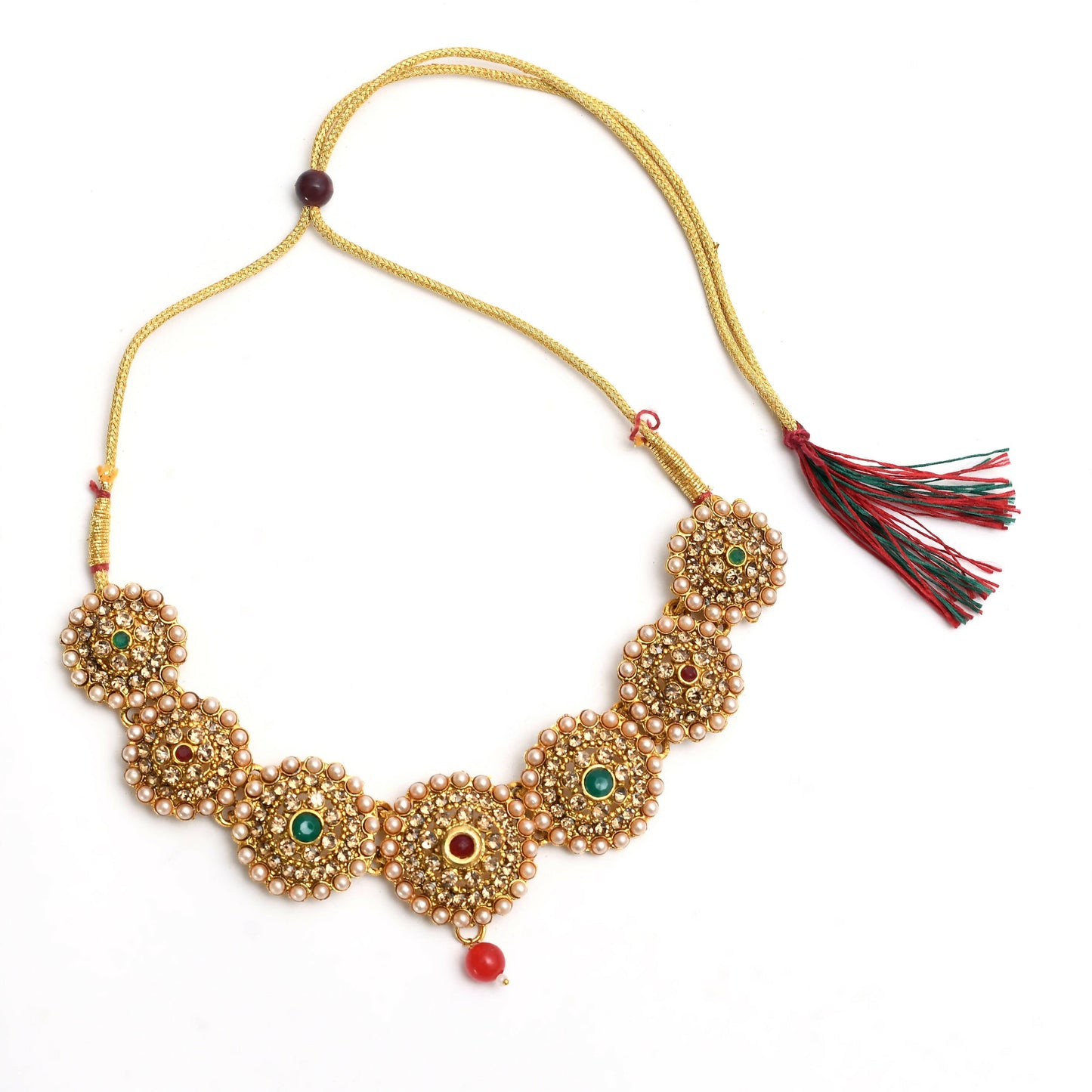 Mominos Fashion Johar Kamal Gold-Polished Brass Finish Kundan Choker For Women (Golden)