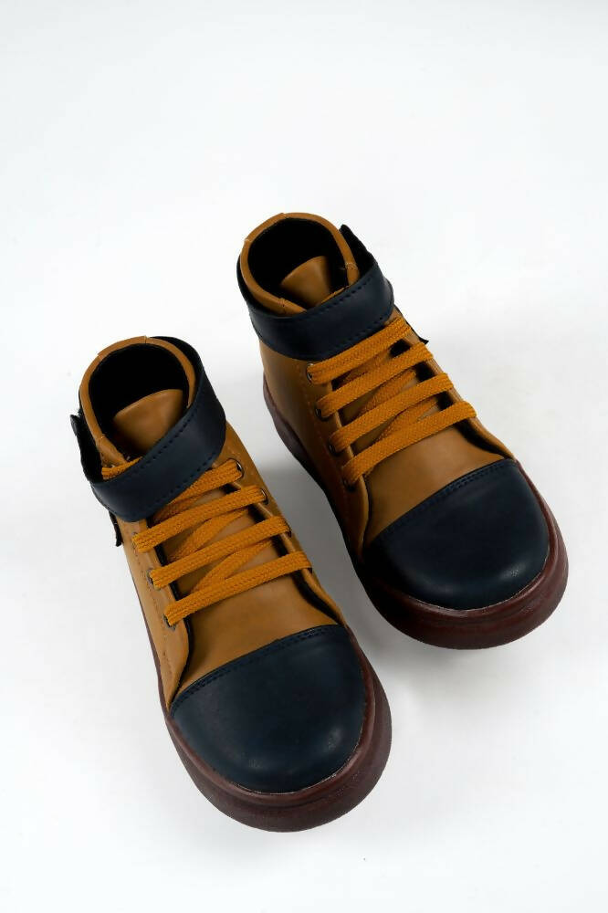Tiny Bugs Boys Party Wear Mid Top Boots - Tan