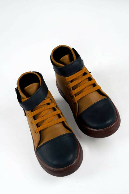 Tiny Bugs Boys Party Wear Mid Top Boots - Tan