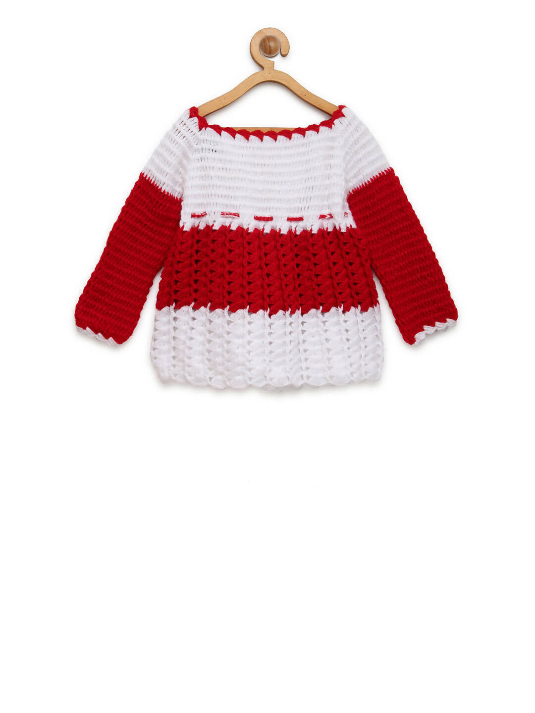 ChutPut Hand knitted Floral Crochet Wool Dress For Baby Girls - Red