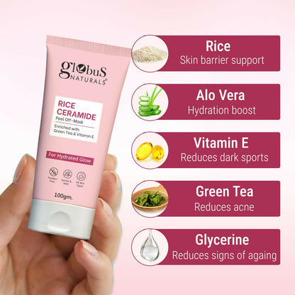 Globus Naturals Rice Ceramide Peel Off Mask, For Hydrated Glow Skin