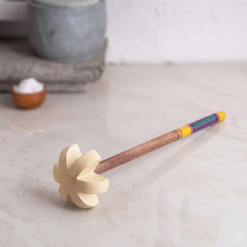 Zishta Lac Turned Wood Buttermilk Churner Traditional Kitchen Tool