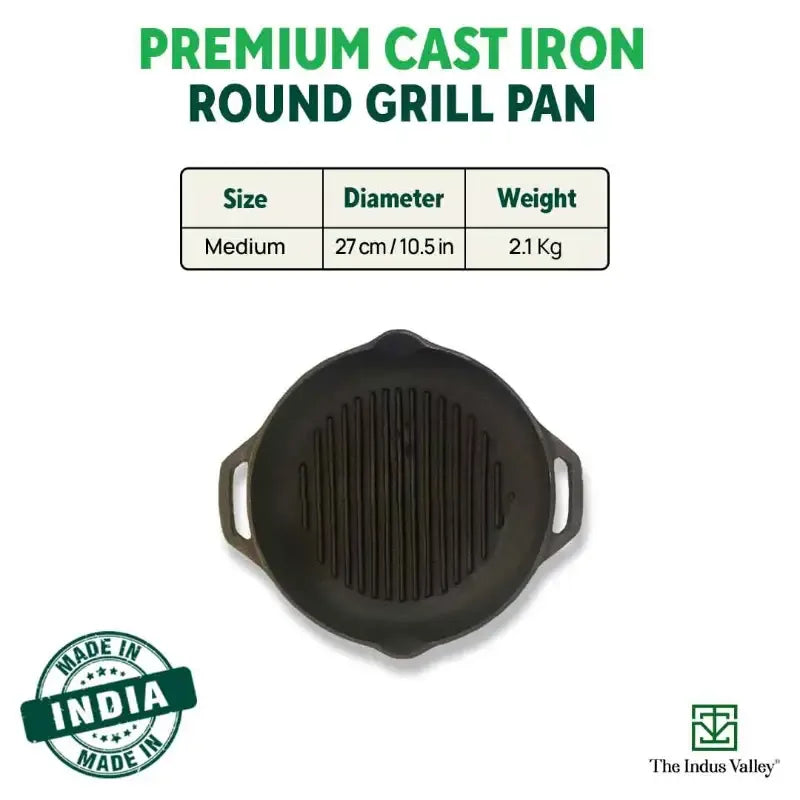 The Indus Valley Cast Iron Grill Pan with Twin Handle Pre-Seasoned