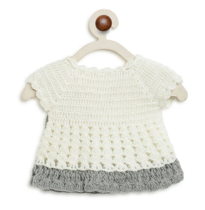 ChutPut Hand knitted Crochet Wool Dress For Baby Girls - White