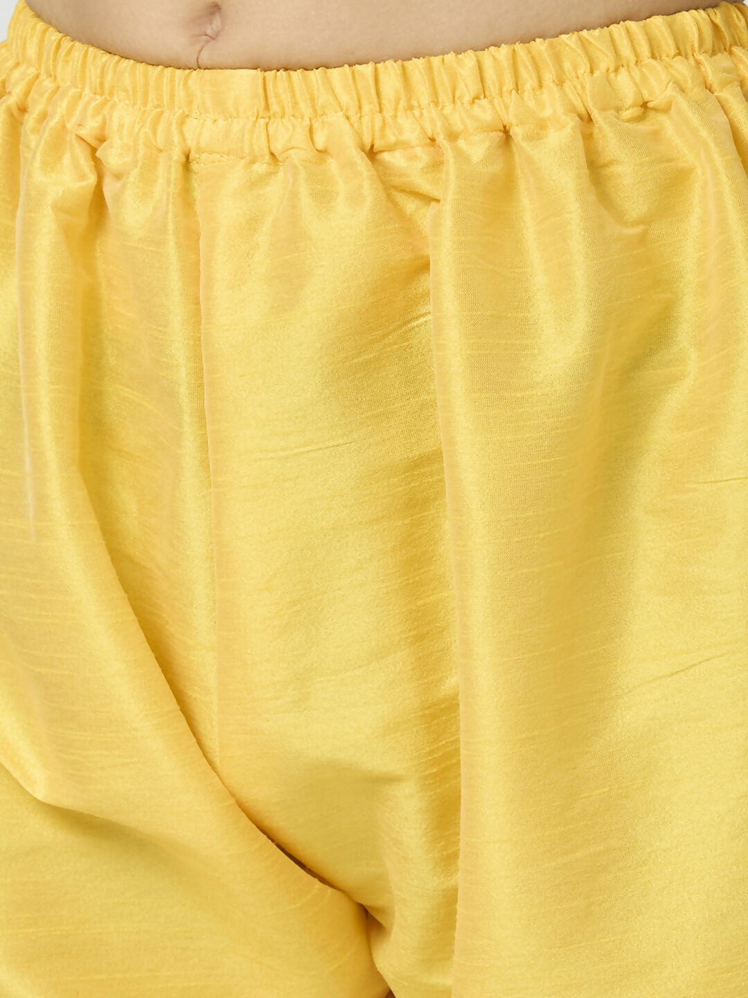Joban Fashion Kids Island Full Sleeves Chanderi Kurta, Pyjama Set with Traditional Butta Work - Yellow