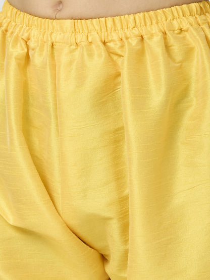 Joban Fashion Kids Island Full Sleeves Chanderi Kurta, Pyjama Set with Traditional Butta Work - Yellow