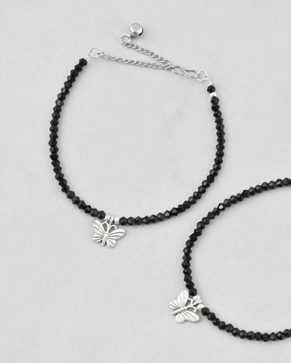 VOJ Set of 2 Butterfly Black Beads Anklet