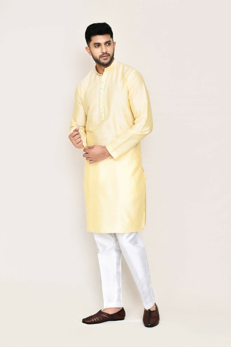 Joban Fashion Cream Colored Art Silk Fabric Kurta With Straight Fit Pant