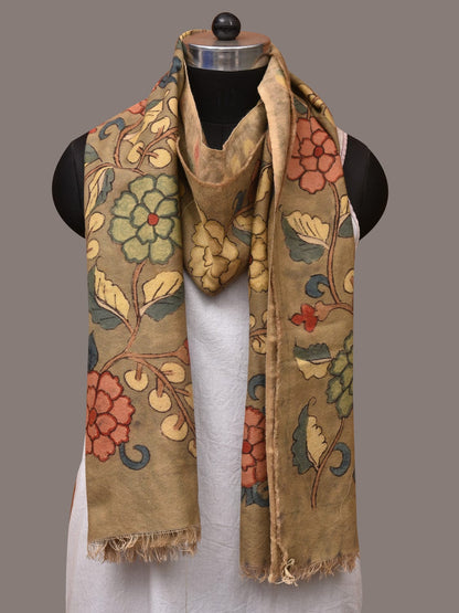 Light Green Kalamkari Hand Painted Woolen Handloom Stole with Floral Design - Global Threads