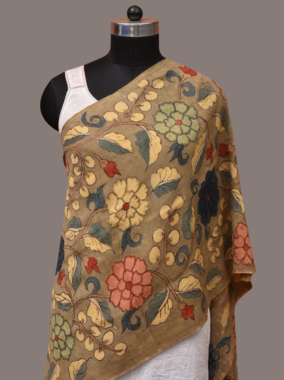 Light Green Kalamkari Hand Painted Woolen Handloom Stole with Floral Design - Global Threads