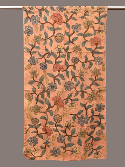 Light Orange Kalamkari Hand Painted Sico Stole with Floral Design - Global Threads