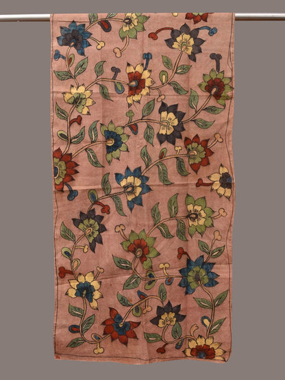 Light Peach Kalamkari Hand Painted Sico Stole with Floral Design - Global Threads
