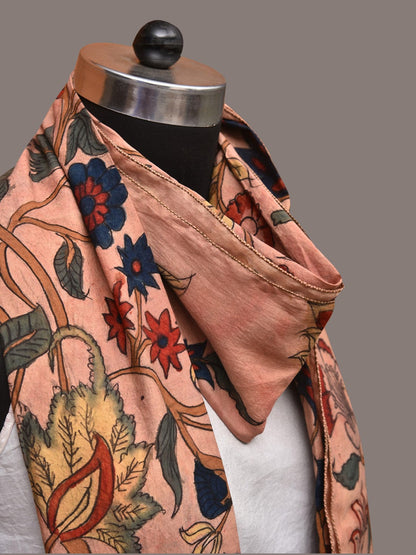 Light Peach Kalamkari Hand Painted Sico Stole with Tree of Life Design - Global Threads