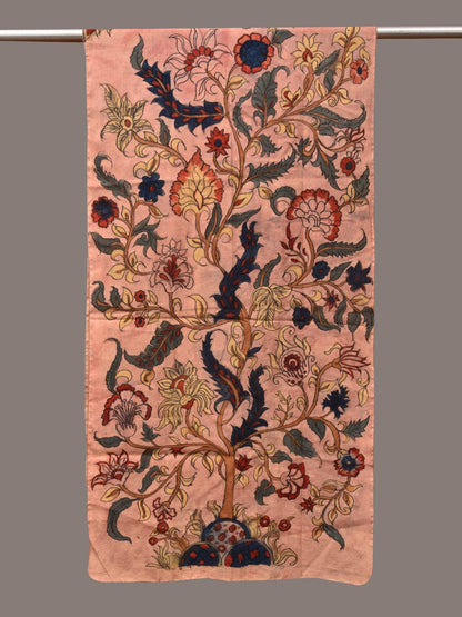 Light Peach Kalamkari Hand Painted Sico Stole with Tree of Life Design - Global Threads