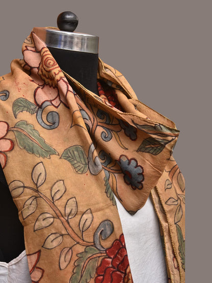 Light Yellow Kalamkari Hand Painted Sico Stole with Floral Design - Global Threads