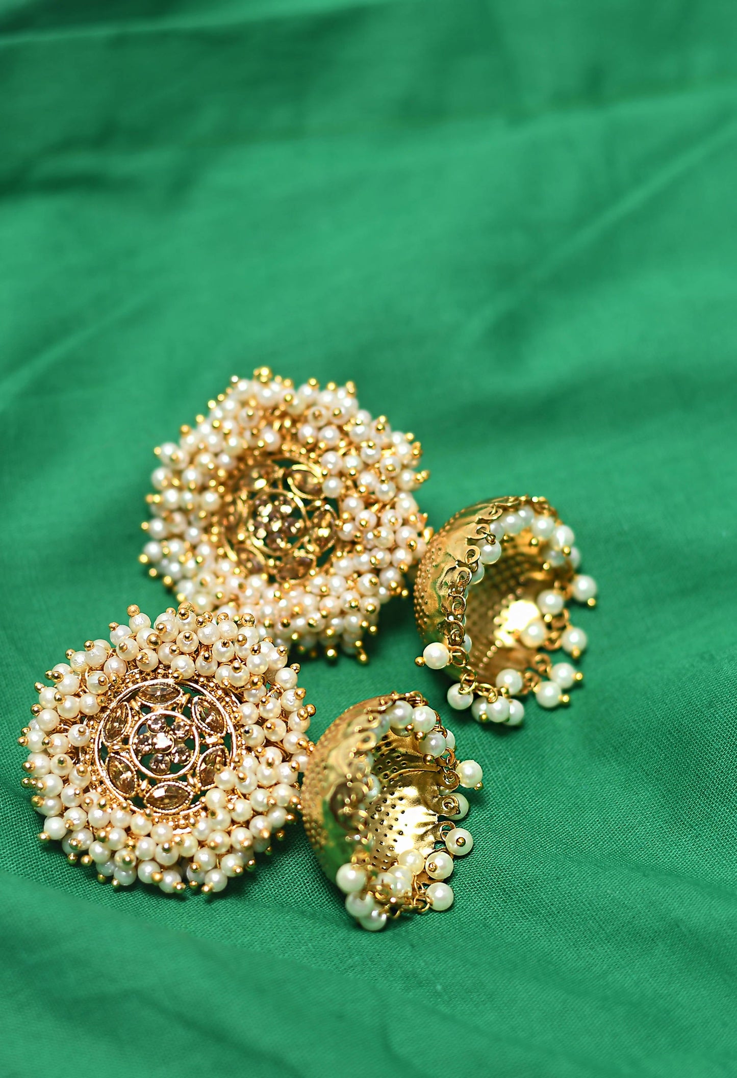 Mominos Fashion Johar Kamal Gold-Polished & Bead Party Wear Jhumka