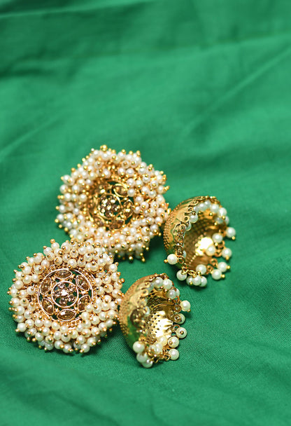 Mominos Fashion Johar Kamal Gold-Polished & Bead Party Wear Jhumka