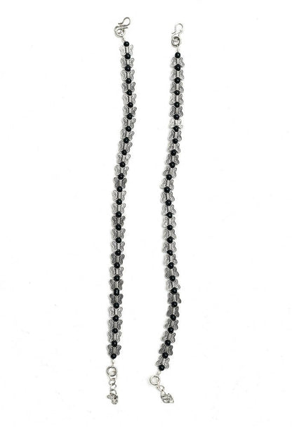 Mominos Fashion Kamal Johar Oxidised Silver Butterfly Anklets