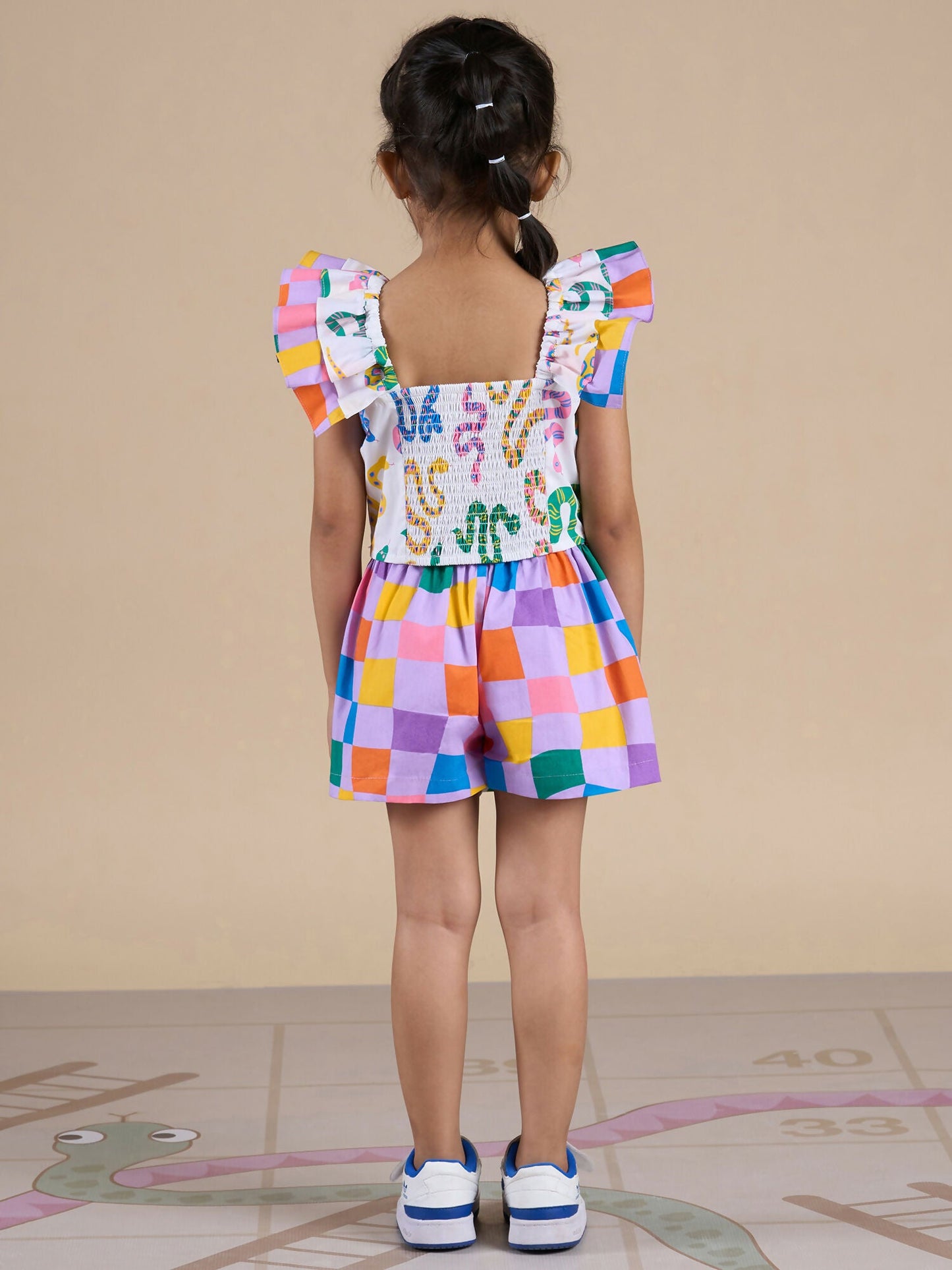 Snakes and Ladders Girls Multi Color Snake Print Top and Shorts Set from Siblings Collection