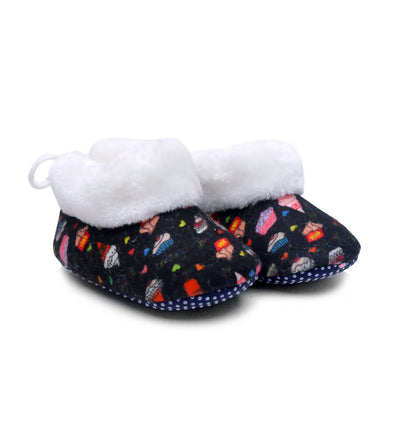 Tiny Bugs Unisex Printed Winter Booties - Black