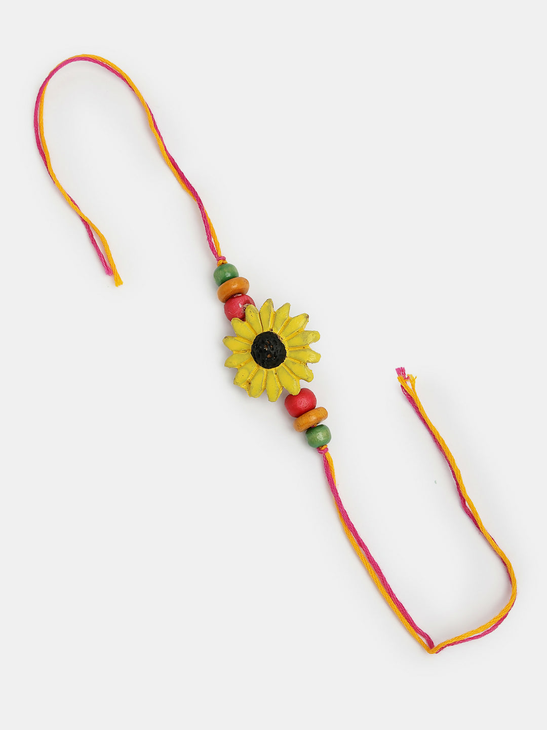 NVR Women & Men Set of 2 Red & Yellow Mirror Work Handcrafted Bhaiya Bhabi Rakhi With Roli Chawal & Chocolate