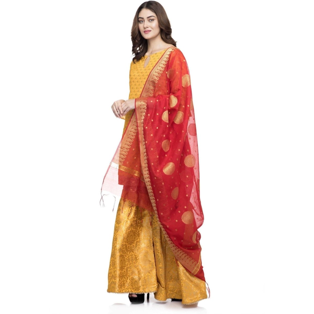 A R Silk Women's Vanarsi Silk Zari Embroidery Red Fancy Dupatta