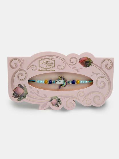 NVR Kids Set of 4 Multicolor Evil Eye & Artificial stone and beads Rakhi With Roli Chawal & Chocolate