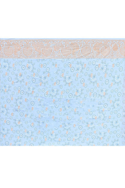 Joban Fashion Light Blue Crepe Chiffon Pure Handloom Banarasi Silk Saree