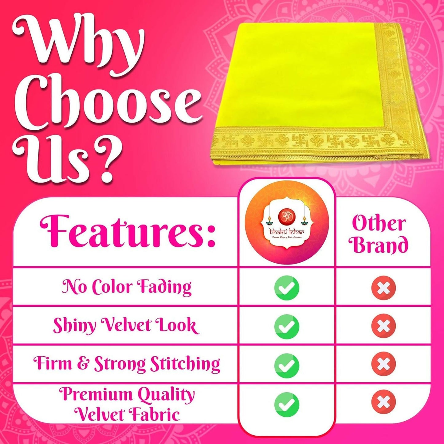 Bhakti Lehar Large Yellow Velvet Pooja Aasan Cloth – 20 x 40 Inch