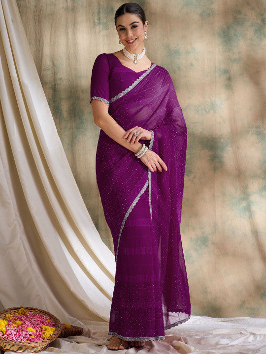 Sangria Embellished Saree With Blouse