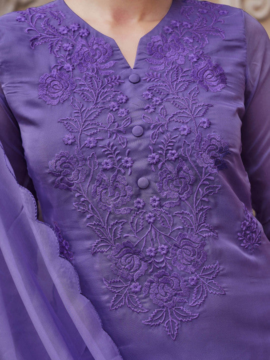 Tikhi Imli Women Floral Embroidered Regular Thread Work Kurta with Trousers & With Dupatta