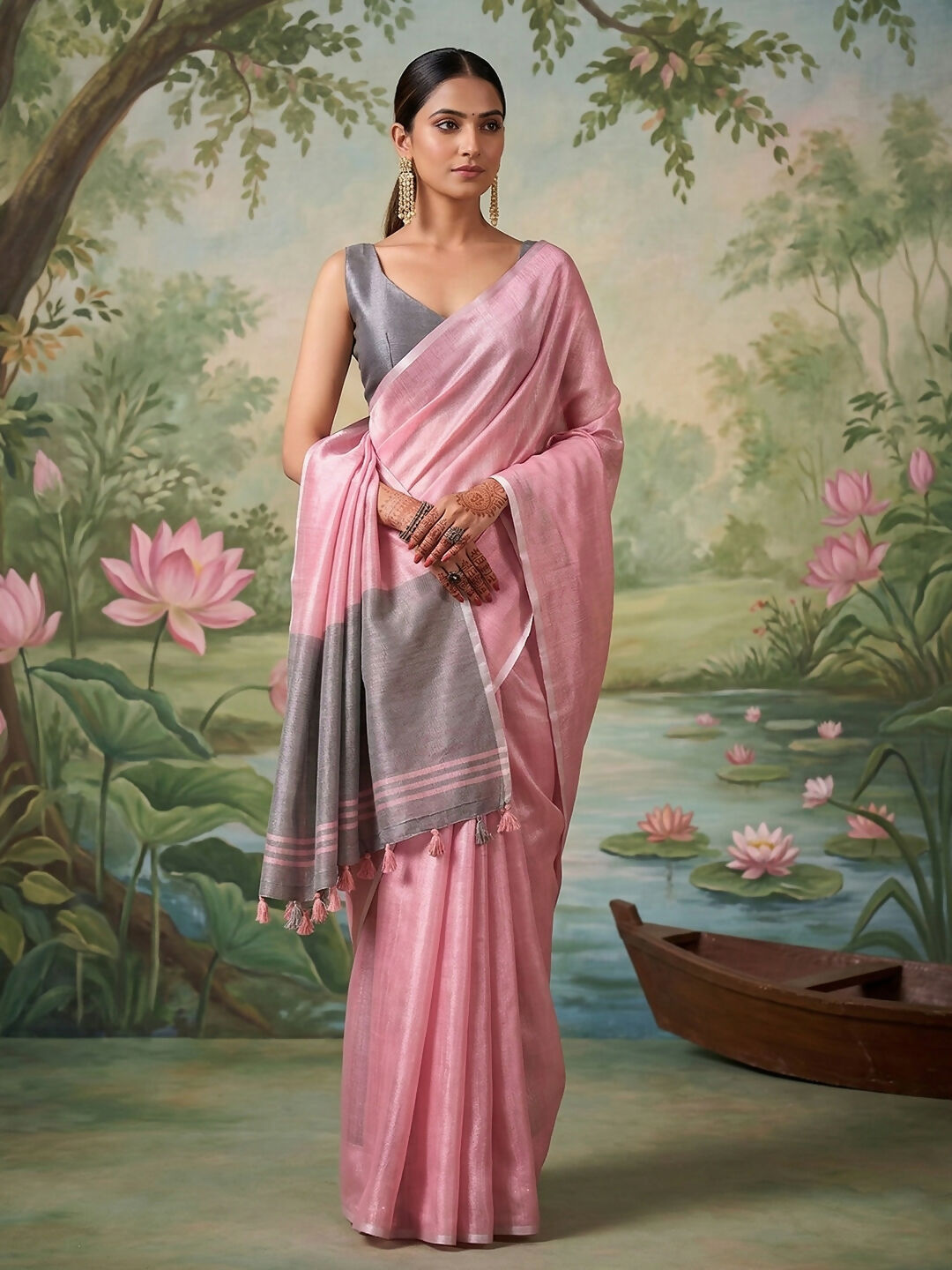 Shree Shyam Fashion Light Pink Tissue Silk Saree