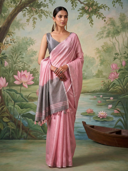 Shree Shyam Fashion Light Pink Tissue Silk Saree
