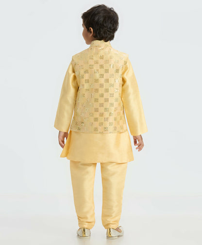Joban Fashion Kids Island Elegant Box Sequence work Nehru Jacket Full Sleeves Kurta, Pyjama Set - Golden