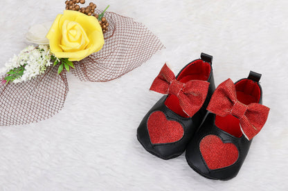 Tiny Bugs Girls Heart Bow Detailing Booties - Black & Red