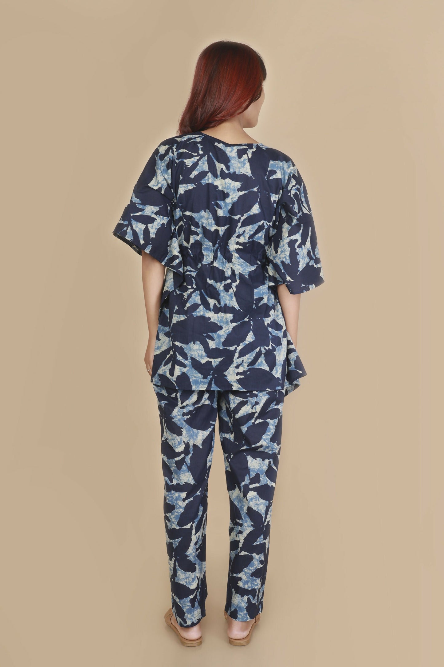Breathables Women’S Loungewear Kaftan Cotton Blue Floral Print Co-Ord Set