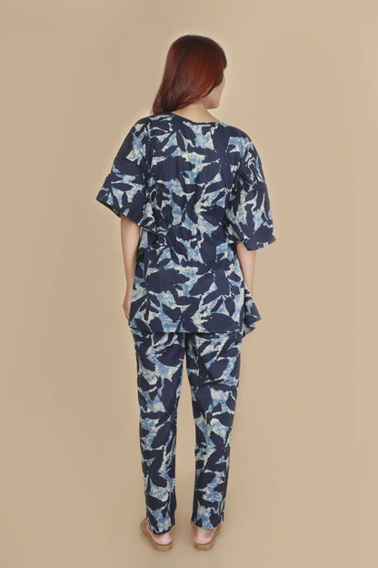 Breathables Women’S Loungewear Kaftan Cotton Blue Floral Print Co-Ord Set