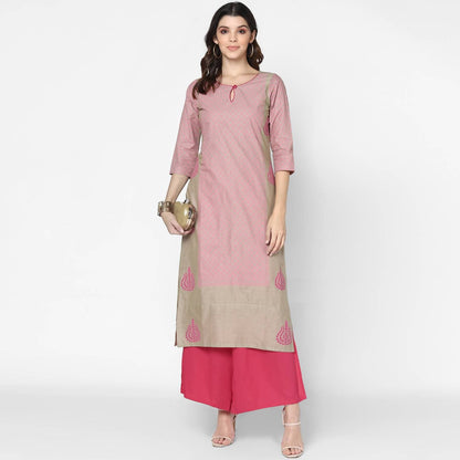 Cheera Hand Block Print Pink Colour Straight Kurta With Palazzo (MAAI-077K)