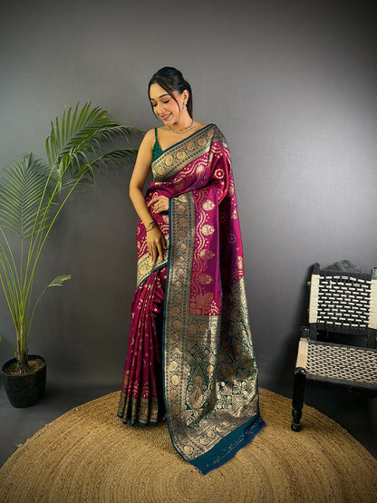 Joban Fashion Navy Blue Butti Banarasi Silk Sarees