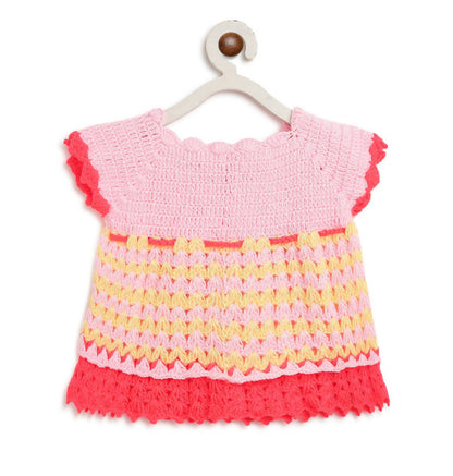 ChutPut Hand knitted Crochet Vibey Dress For Baby Girls - Pink